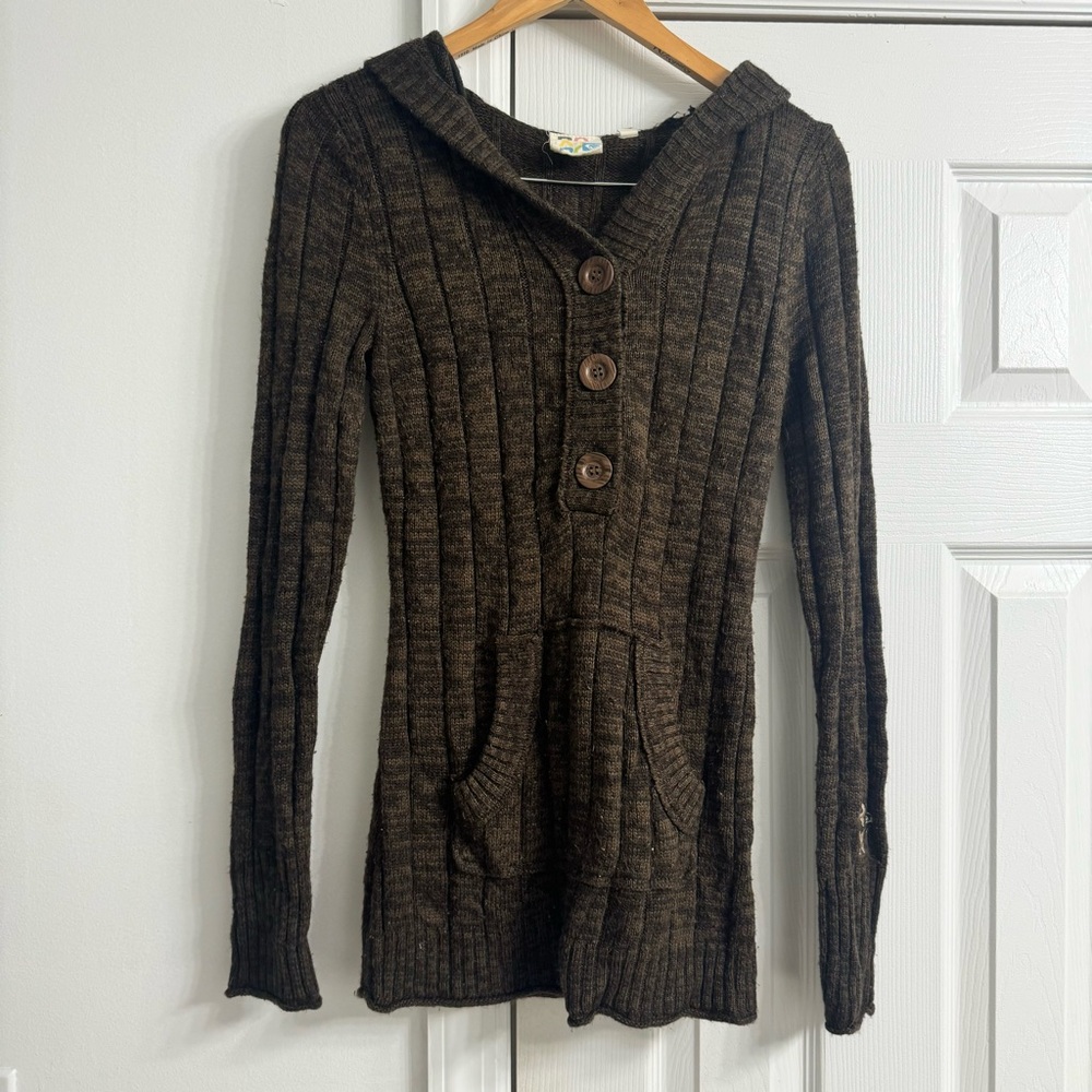 Roxy Vintage Women's Brown Hooded Chunky Knit Sweater  Sz M
